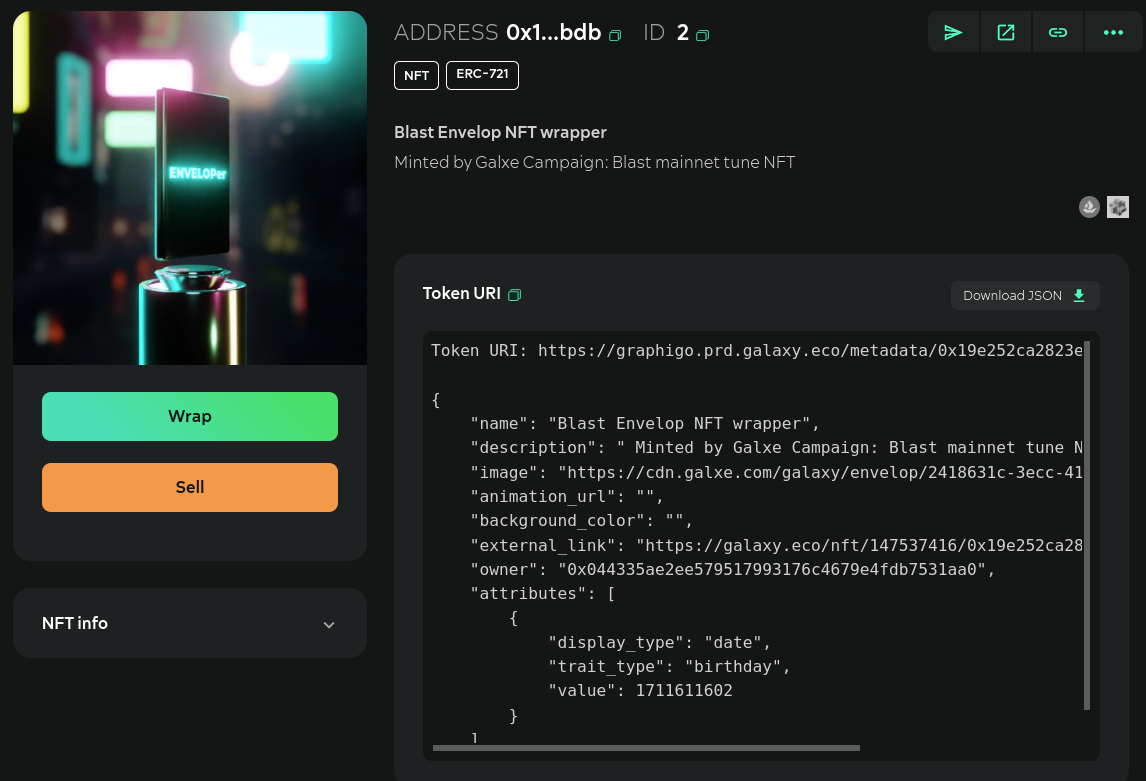 Envelop NFT Explorer item view
