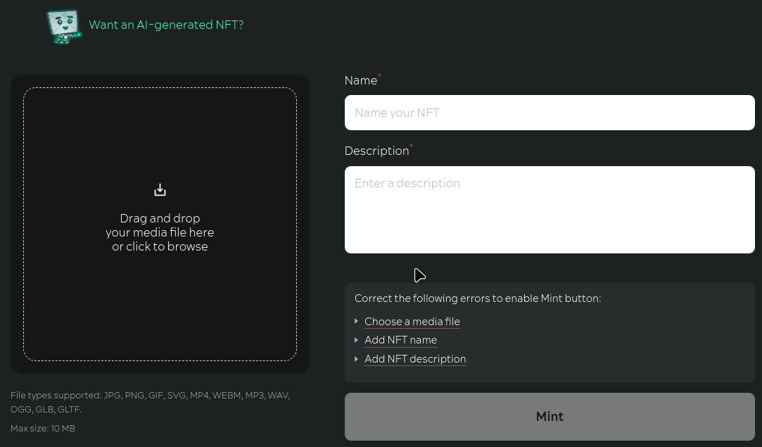Free NFT minting site